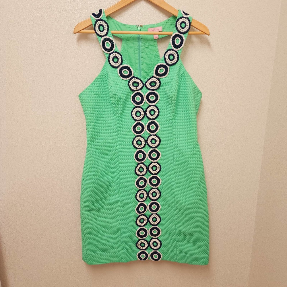 Lilly Pulitzer Trudy in Go Go Green Shift Dress Midi Embroidery Women's Size 10